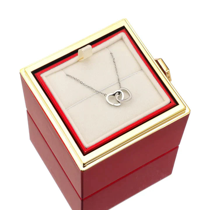 💖 Colar Dois Corações Personalizado com Caixa Rotativa & Rosa Eterna — O Presente Perfeito para Surpreender!! 