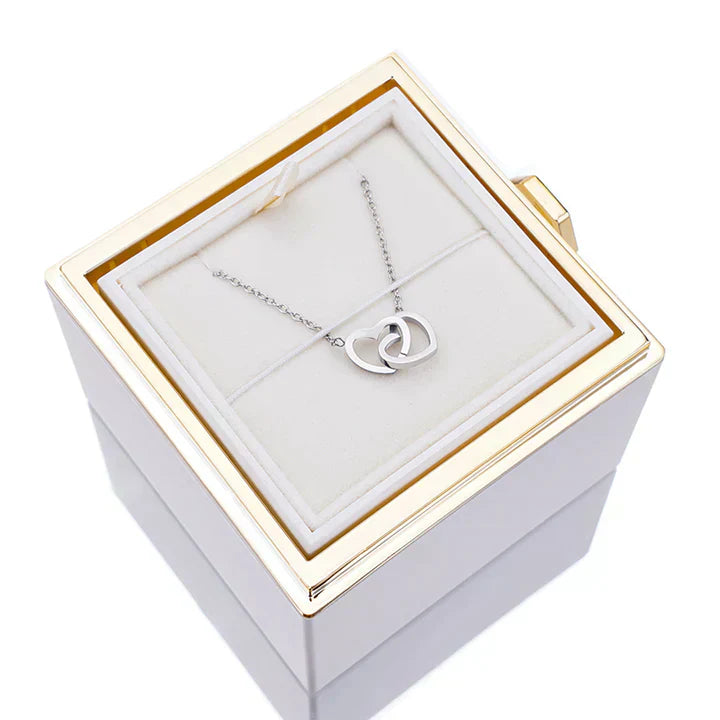 💖 Colar Dois Corações Personalizado com Caixa Rotativa & Rosa Eterna — O Presente Perfeito para Surpreender!! 