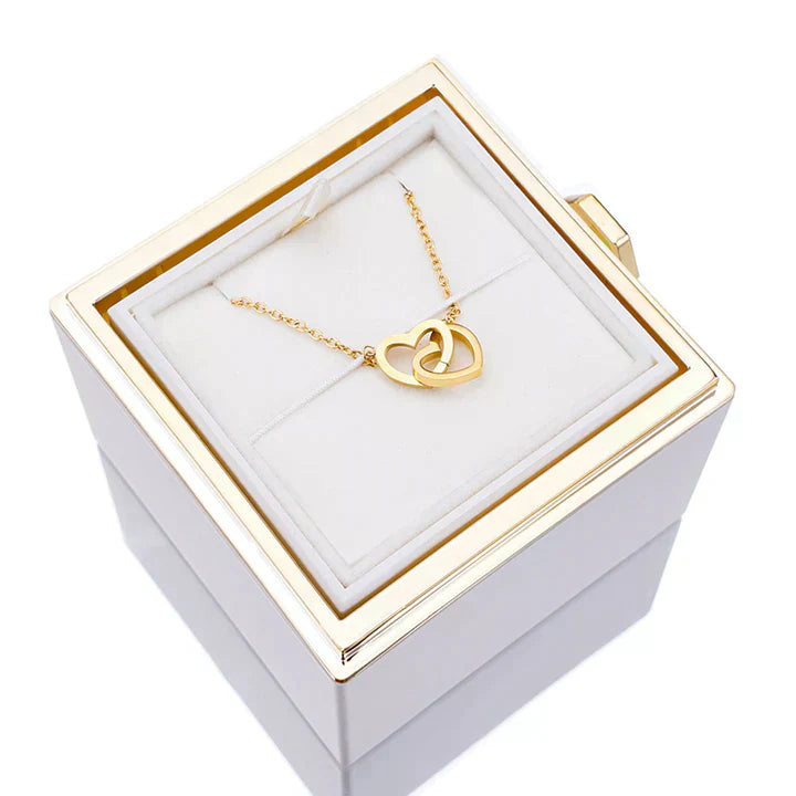 💖 Colar Dois Corações Personalizado com Caixa Rotativa & Rosa Eterna — O Presente Perfeito para Surpreender!! 