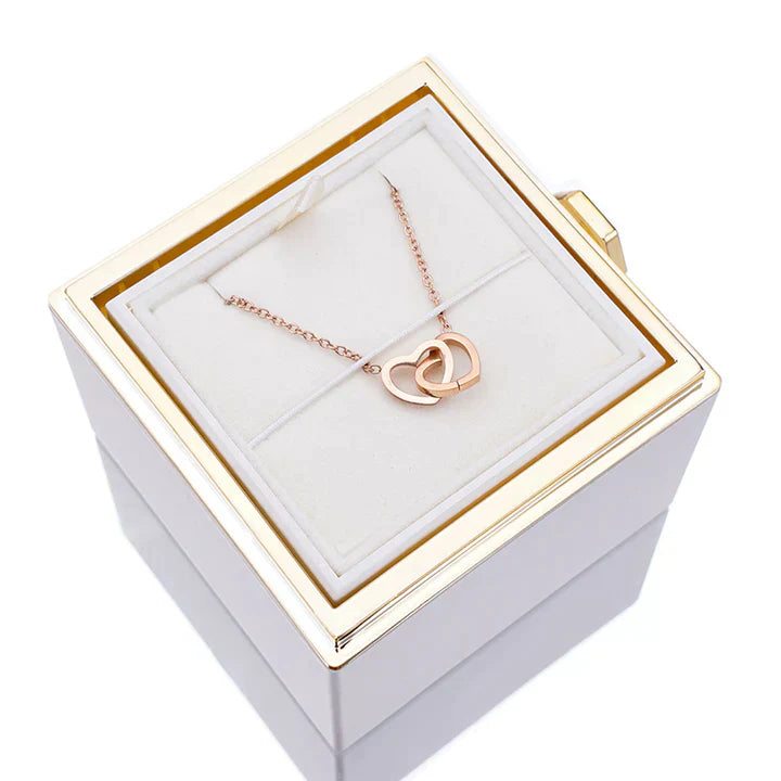 💖 Colar Dois Corações Personalizado com Caixa Rotativa & Rosa Eterna — O Presente Perfeito para Surpreender!! 