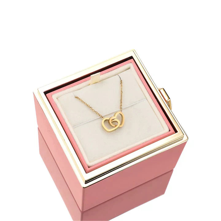 💖 Colar Dois Corações Personalizado com Caixa Rotativa & Rosa Eterna — O Presente Perfeito para Surpreender!! 