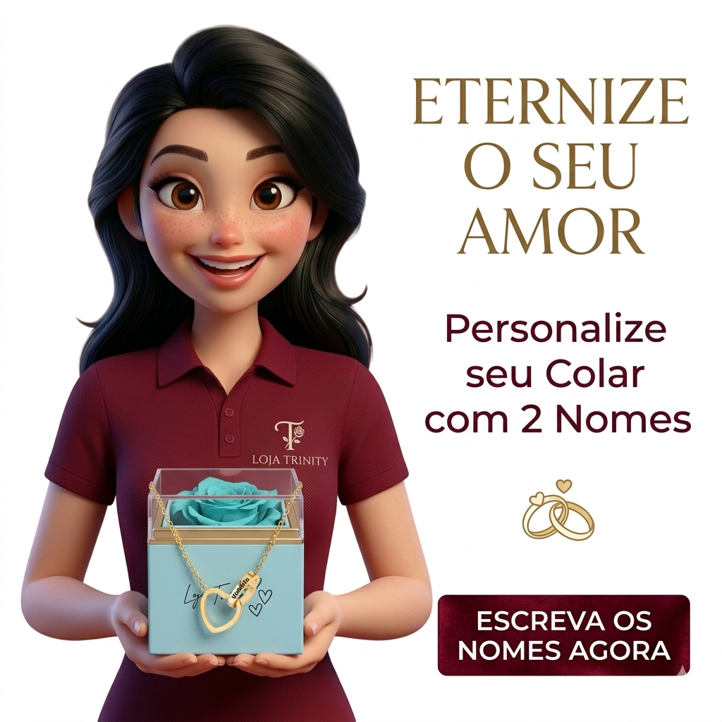 Colar Dois Corações + Caixa Rotativa com Rosa Eterna | Kit Completo!
