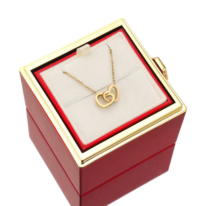 💖 Colar Dois Corações Personalizado com Caixa Rotativa & Rosa Eterna — O Presente Perfeito para Surpreender!! s