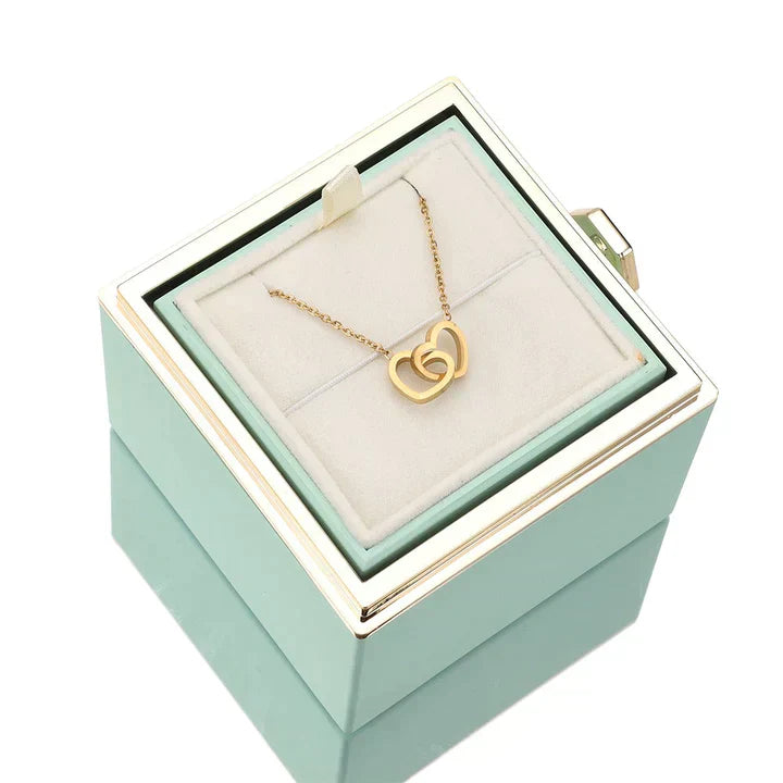 💖 Colar Dois Corações Personalizado com Caixa Rotativa & Rosa Eterna — O Presente Perfeito para Surpreender!! 
