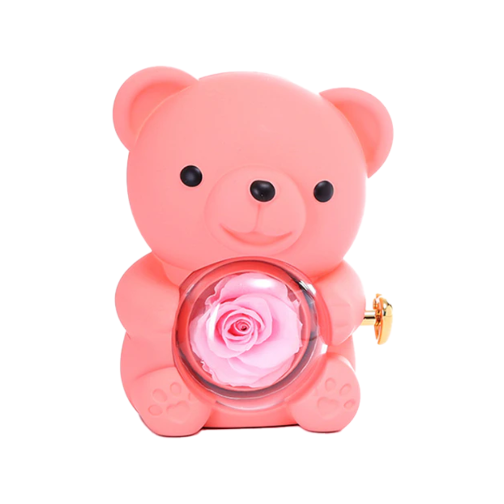 Colar Dueto de Amor & Urso com Rosa Eternizada + Nomes Gravados!🧸 