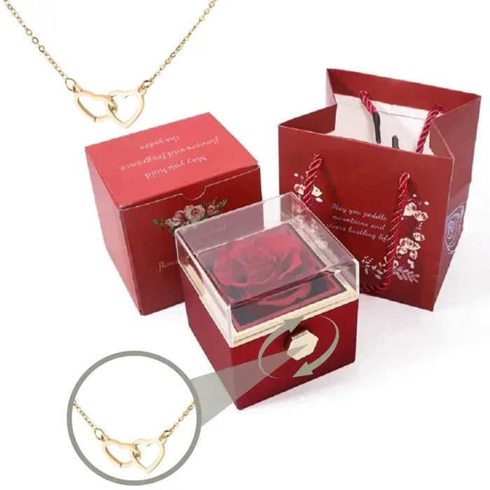 💖 Colar Dois Corações Personalizado com Caixa Rotativa & Rosa Eterna — O Presente Perfeito para Surpreender!! 