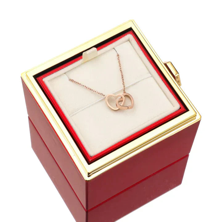 💖 Colar Dois Corações Personalizado com Caixa Rotativa & Rosa Eterna — O Presente Perfeito para Surpreender!!
