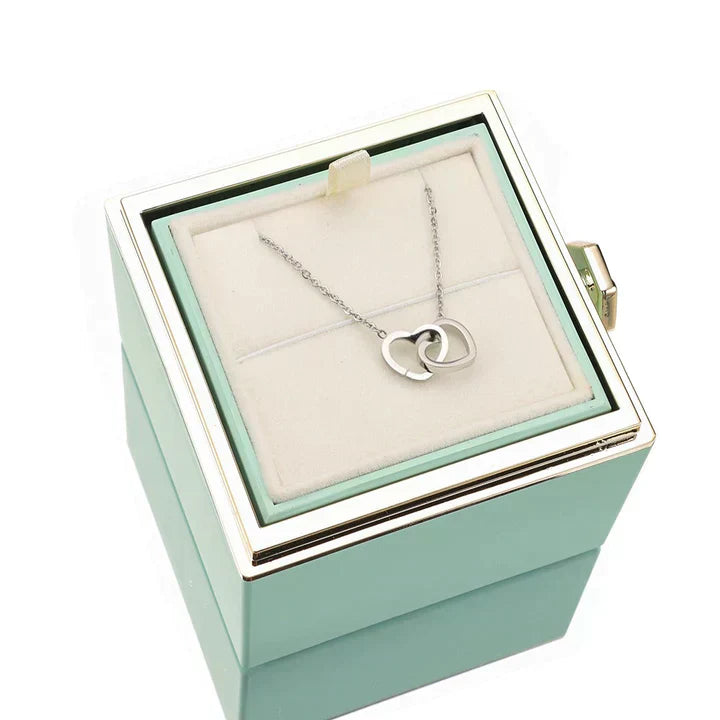 💖 Colar Dois Corações Personalizado com Caixa Rotativa & Rosa Eterna — O Presente Perfeito para Surpreender!! 