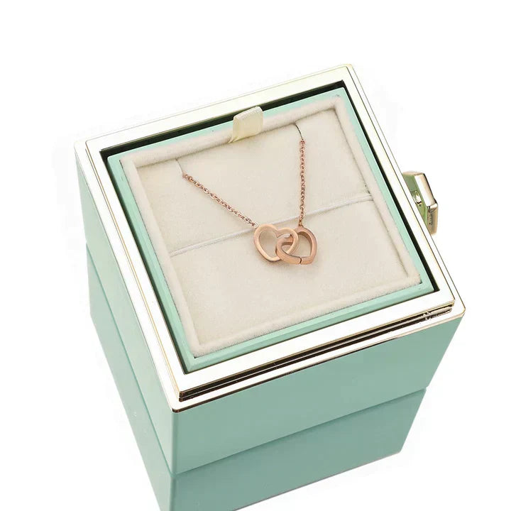 💖 Colar Dois Corações Personalizado com Caixa Rotativa & Rosa Eterna — O Presente Perfeito para Surpreender!!