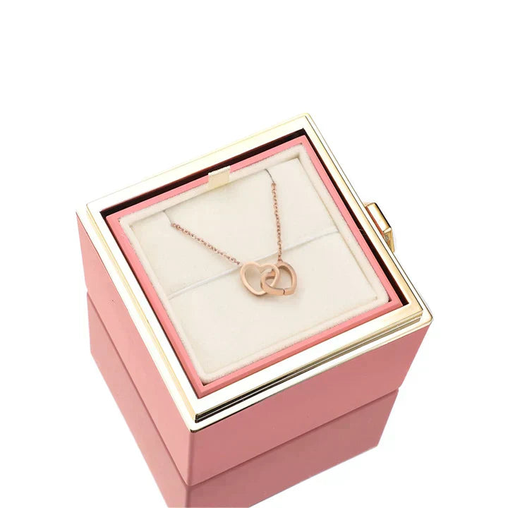 💖 Colar Dois Corações Personalizado com Caixa Rotativa & Rosa Eterna — O Presente Perfeito para Surpreender!!