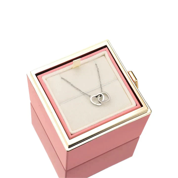 💖 Colar Dois Corações Personalizado com Caixa Rotativa & Rosa Eterna — O Presente Perfeito para Surpreender!! 